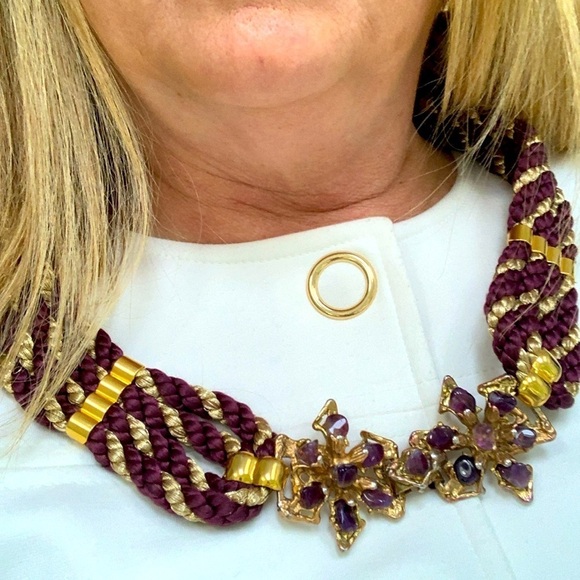 Vintage Jeweled Statement Belt or Necklace /Collar Purple Gold Franklab Designer - Picture 12 of 13